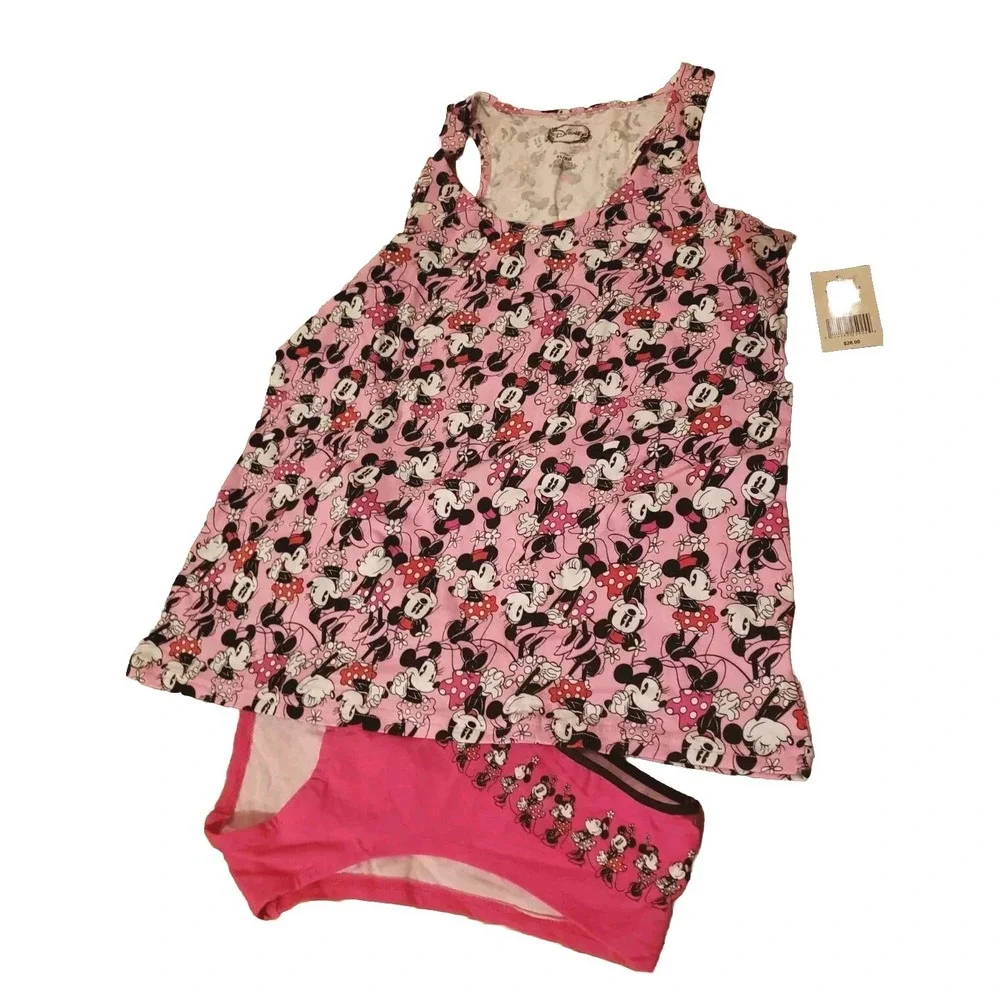 Sz XL Disney Minnie Mouse‎  Women/Juniors Racerback Shirt Pink W/ Hipster Undie